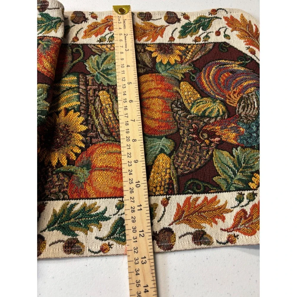 Harvest Tapestry Table Runner Multicolor Pumpkin Rooster Autumn Thanksgiving